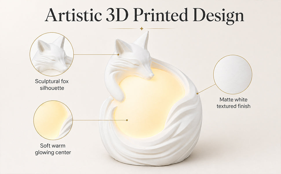 3D Printed Fox Ambient Table Lamp, Warm Glow Decorative Night Light, Sculptural Fox Desk Lamp For Bedroom Bookshelf Home Decor