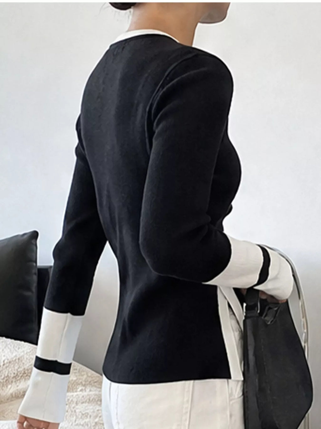Side Slit Contrast Trim Sweater