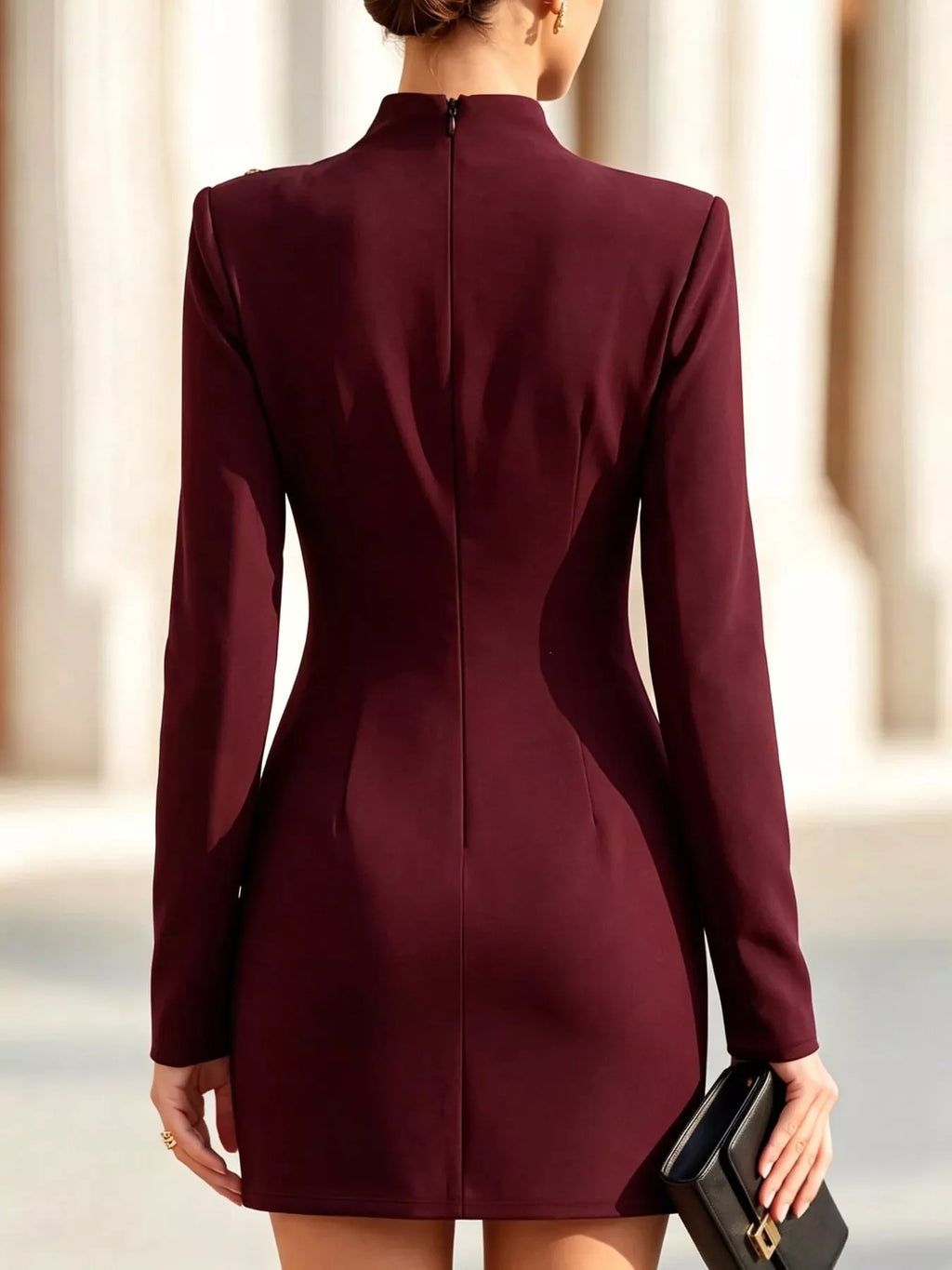 Full Size Decorative Button Mock Neck Mini Dress Plus Size