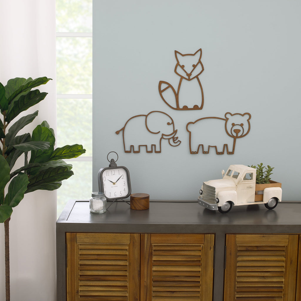 Fox Shaped Textured Wood Tone Wall Decor