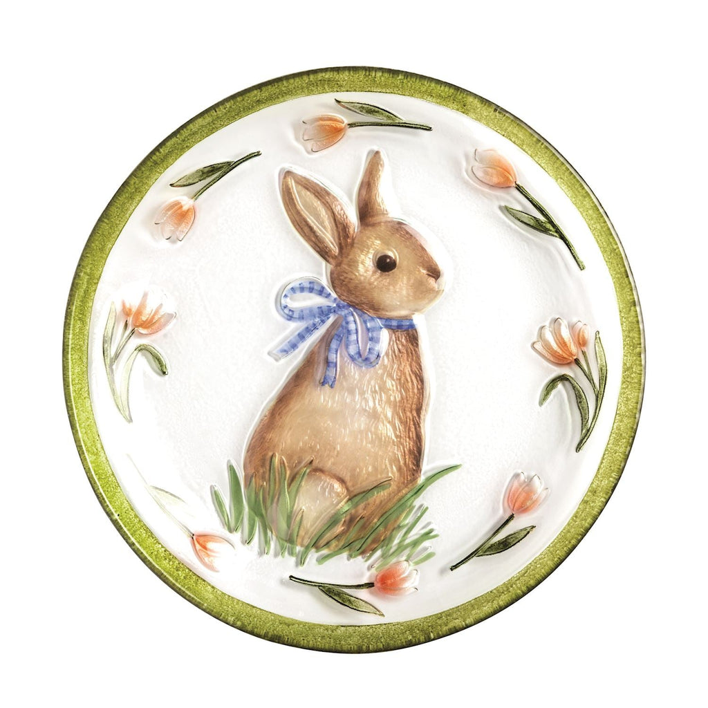 Hand Painted Easter Bunny Glass Serving Platter