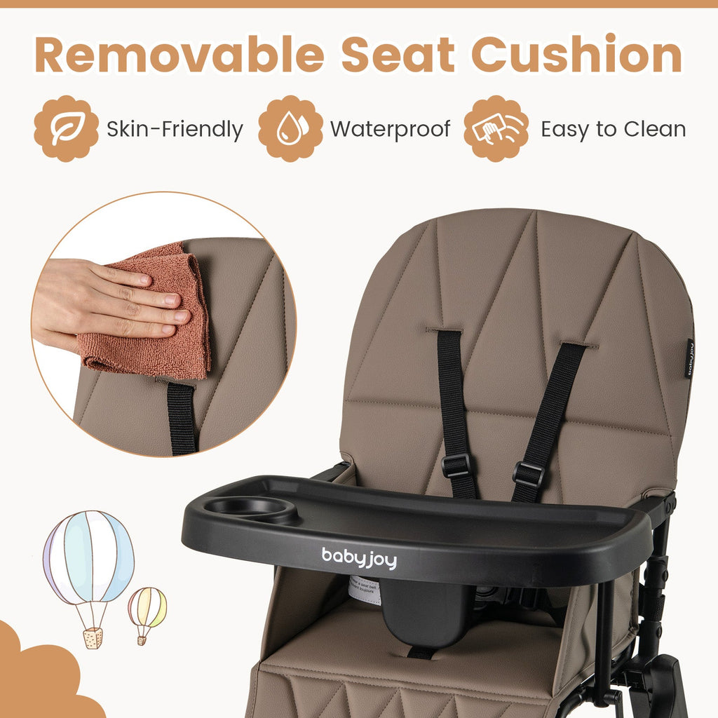 Easy Clean Compact Highchair with Removable Adjustable Tray and PU Seat Cushion