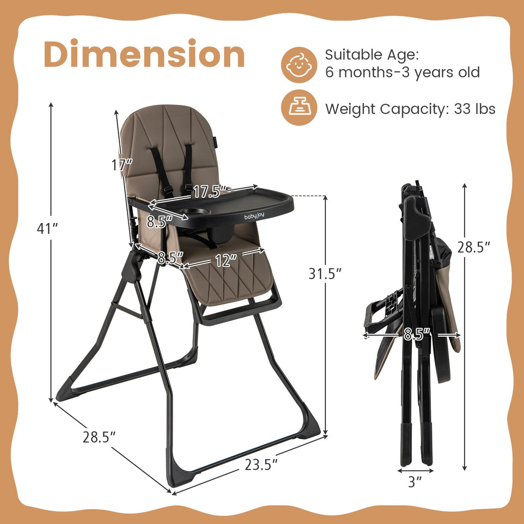 Easy Clean Compact Highchair with Removable Adjustable Tray and PU Seat Cushion
