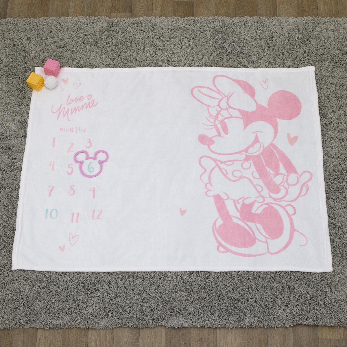 Minnie Mouse White, Pink, and Aqua Super Soft Milestone Baby Blanket