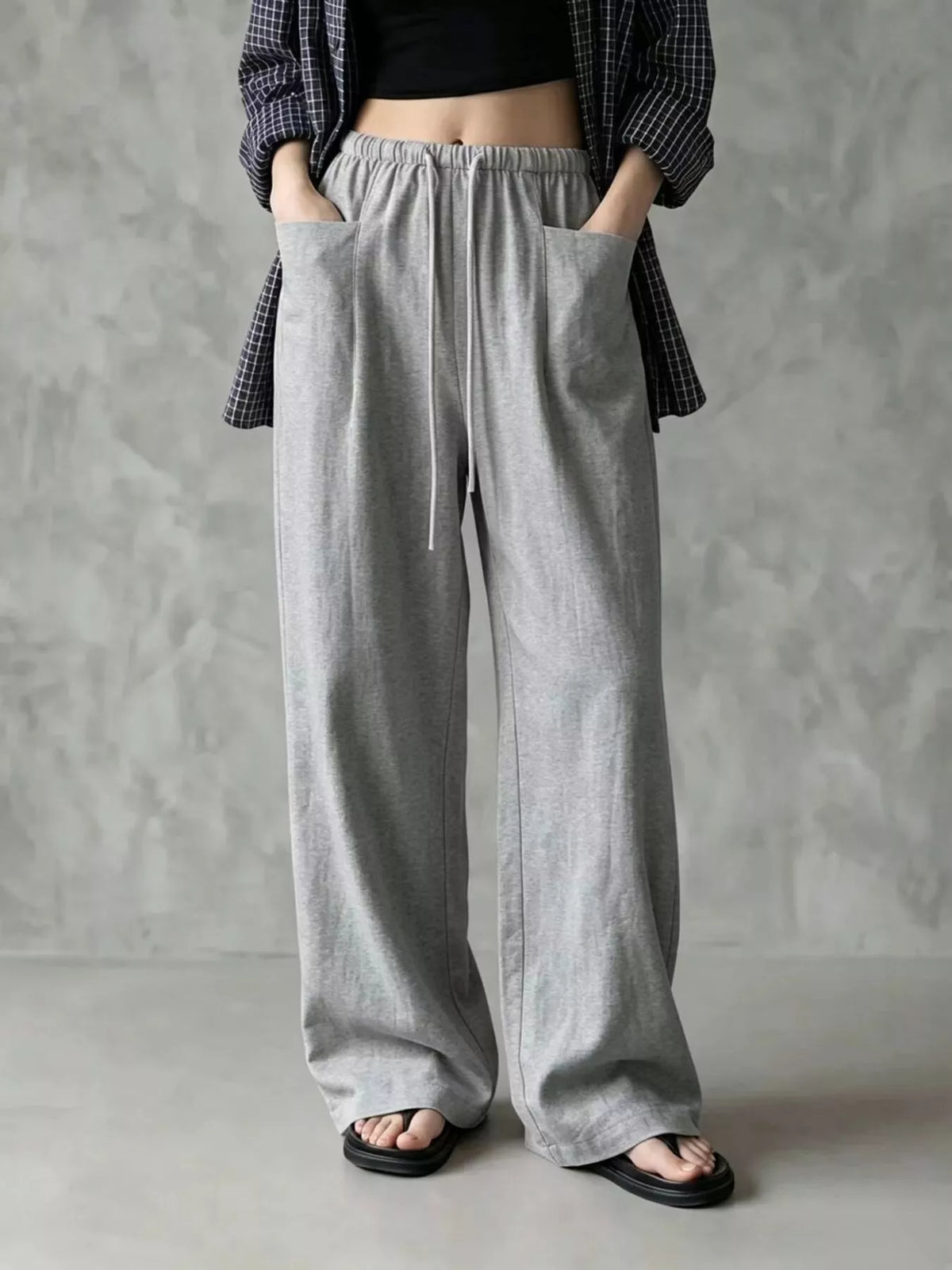 Full Size Drawstring Wide-Leg Casual Pants Plus Size