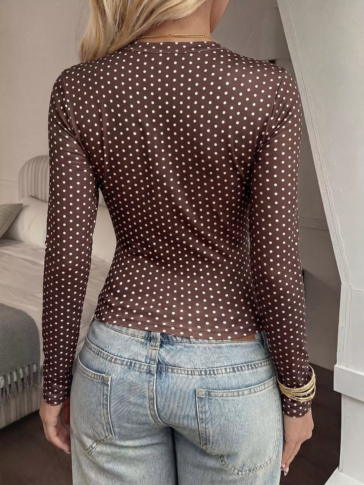 Long Sleeve Polka Dot Slim Fit T-Shirt