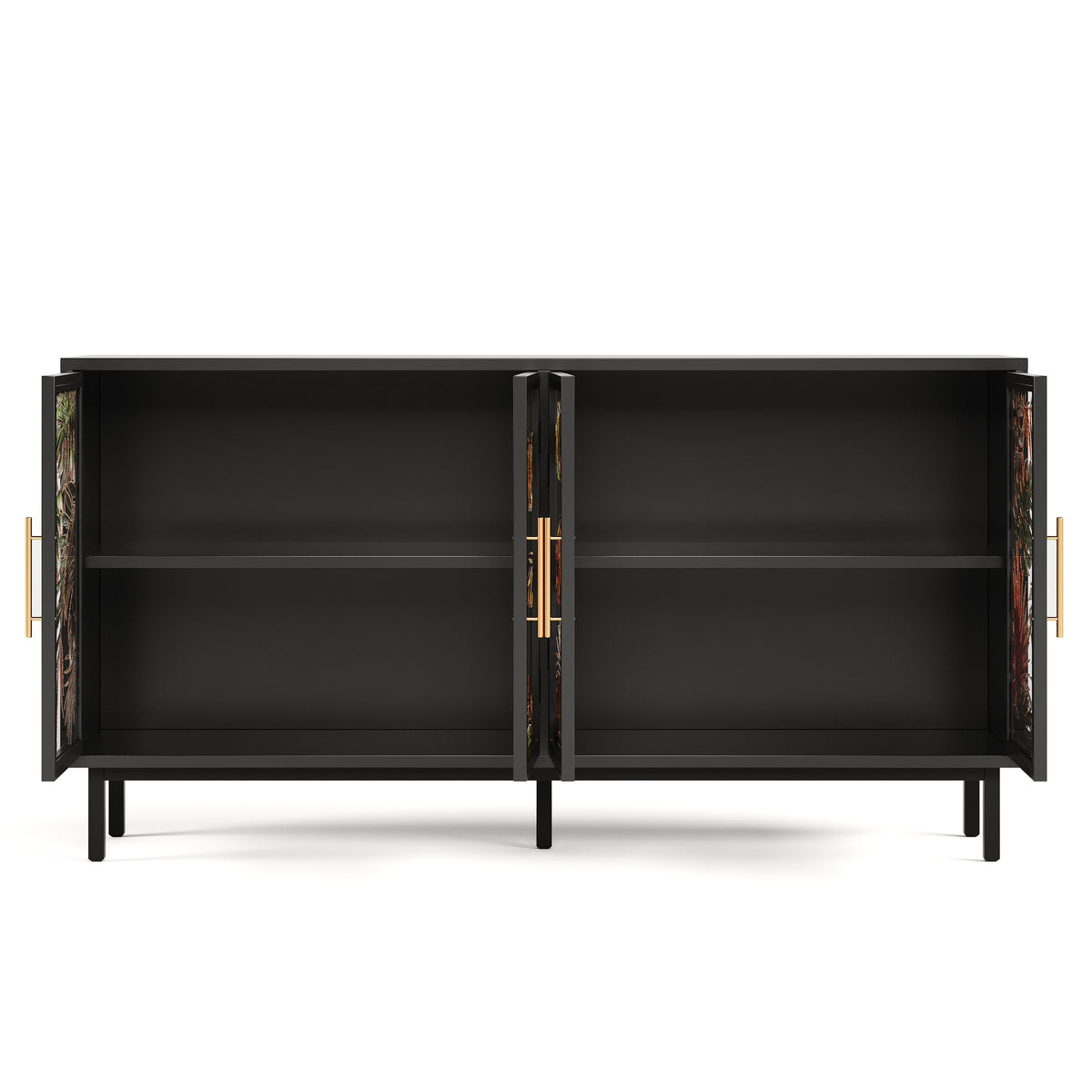 Artistic Glass Door Buffet Cabinet with Ample Storage - Multi-Color