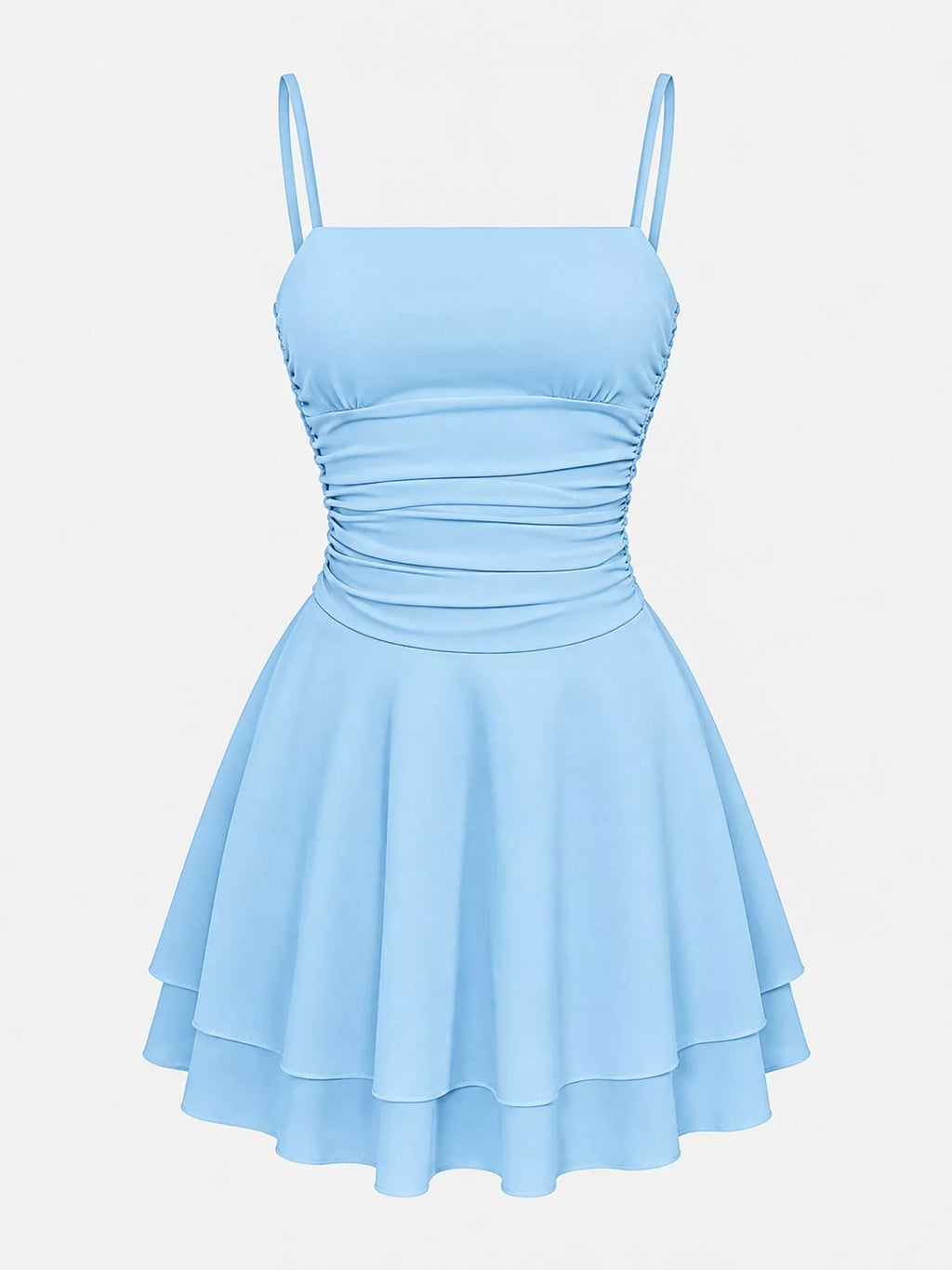 Ruched Spaghetti Strap Layered Mini Dress