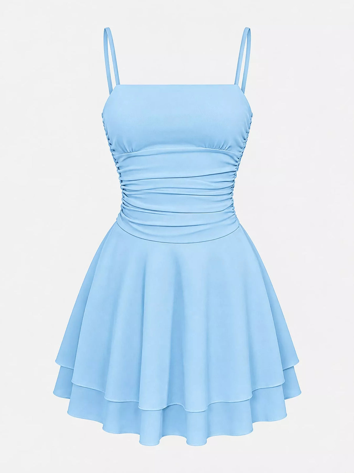 Ruched Spaghetti Strap Layered Mini Dress