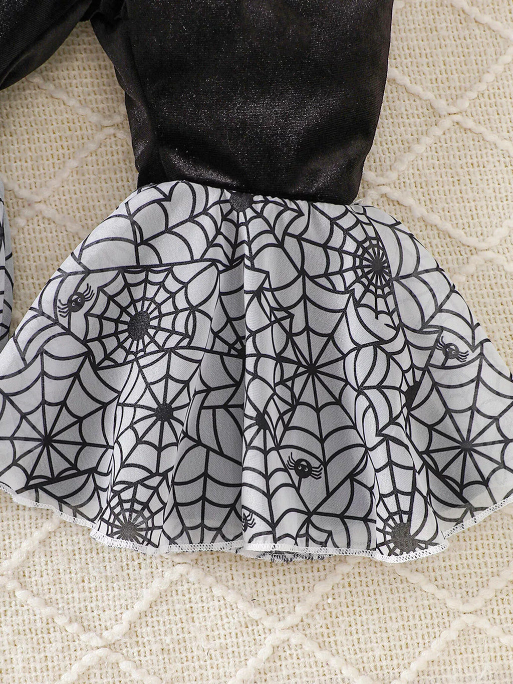 Children's Halloween Pumpkin Long Sleeve Top and Spiderweb Bell Bottom Set