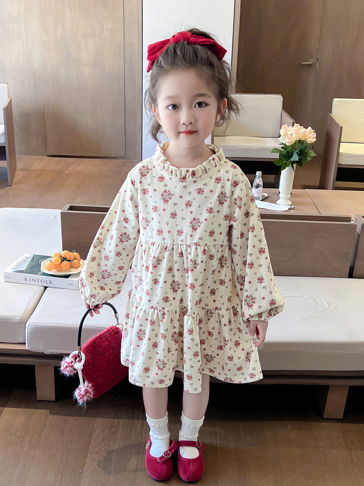 Girls Floral-print Dress And Vest Two-piece Set