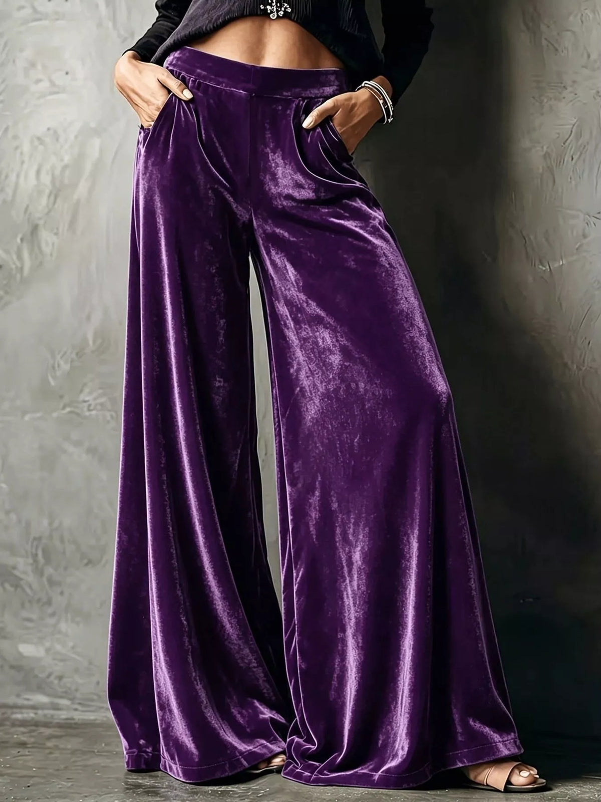 Full Size High-Waisted Wide-Leg Velvet Pants Plus Size
