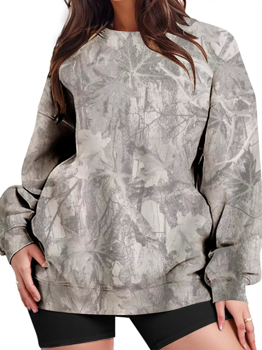 Oversized Printed Crew Neck Sweatshirt