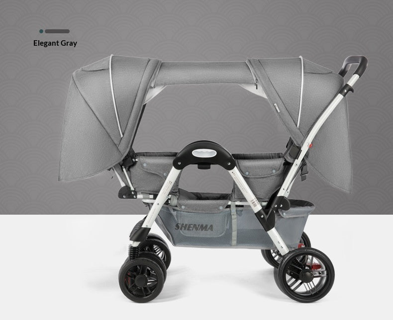 Reclining Double-Person Face-to-Face Folding Stroller With Shock Absorption