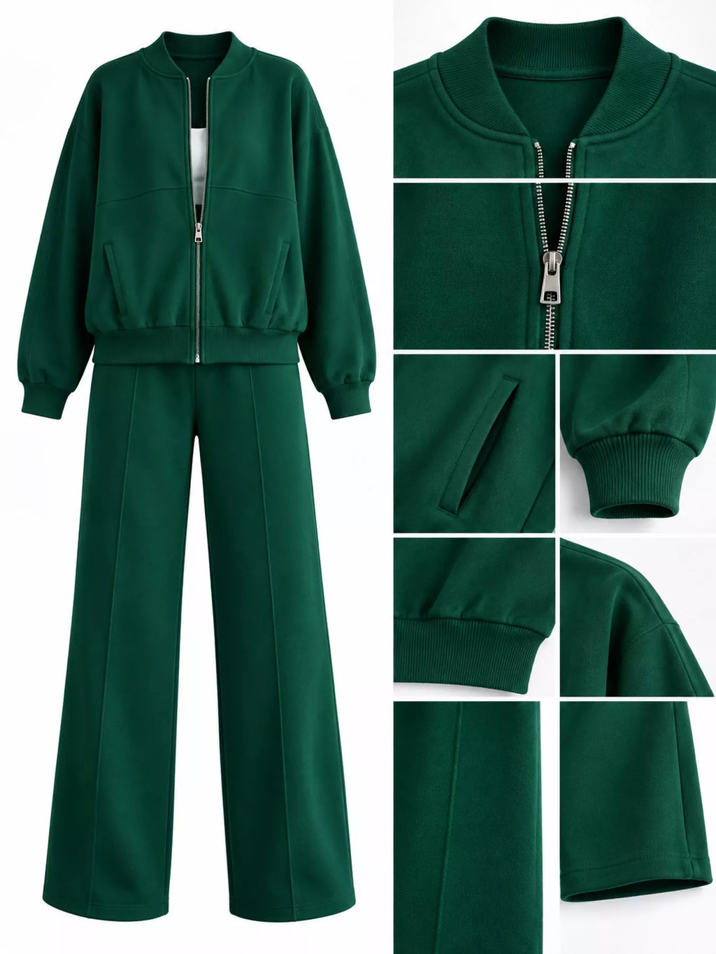 Casual Zip-Up Jacket and Wide-Leg Sweatpants Set