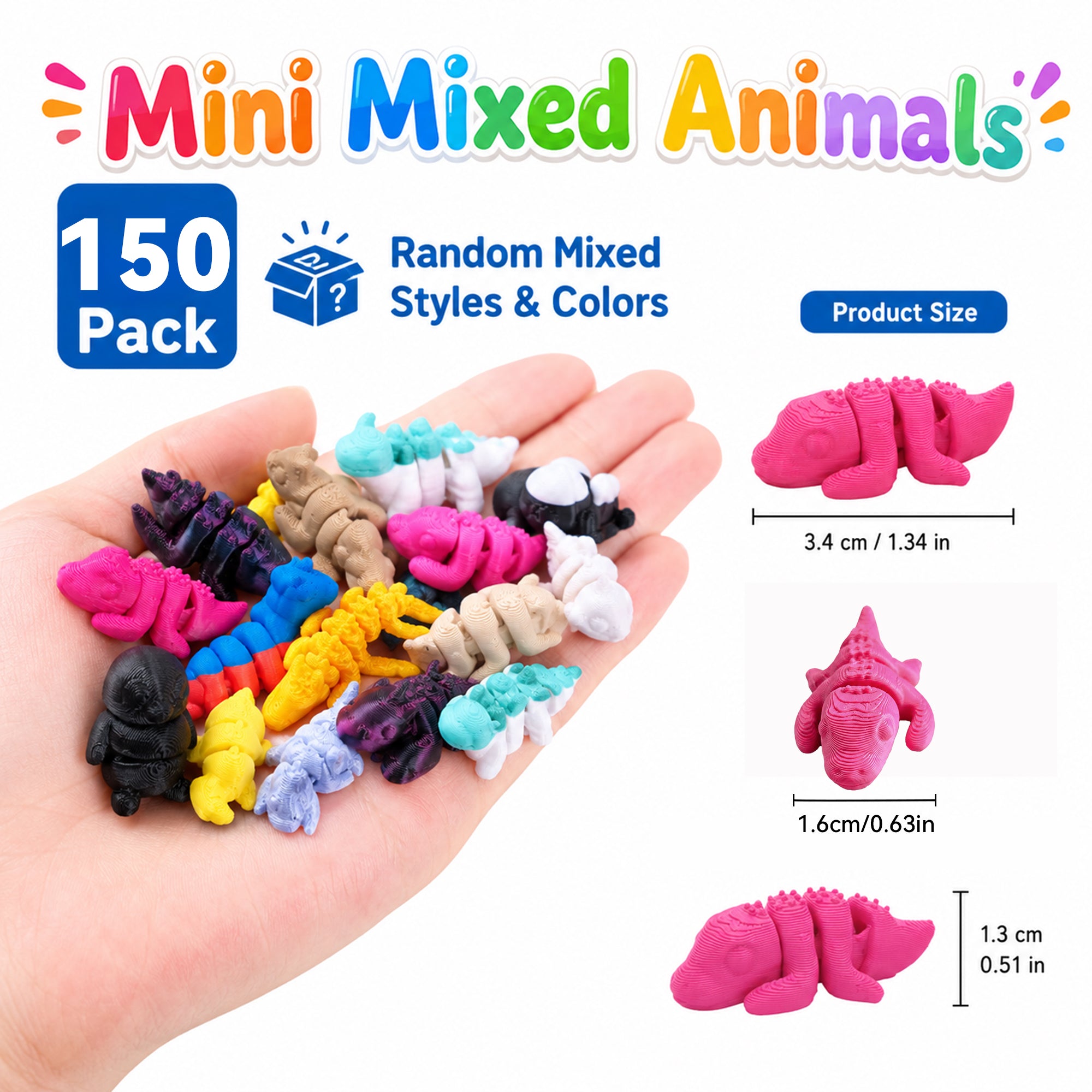 150 Pack 3D Printed Mixed Mini Animals, Random Assorted Tiny Animal Figurines For Miniature Decor, Party Favors, DIY Crafts, Gift Fillers