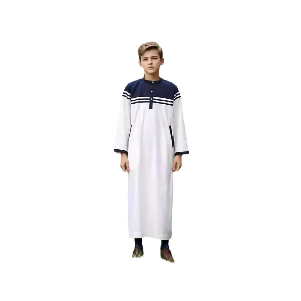 Boy's Fashion Color Contrast Button Striped Robe