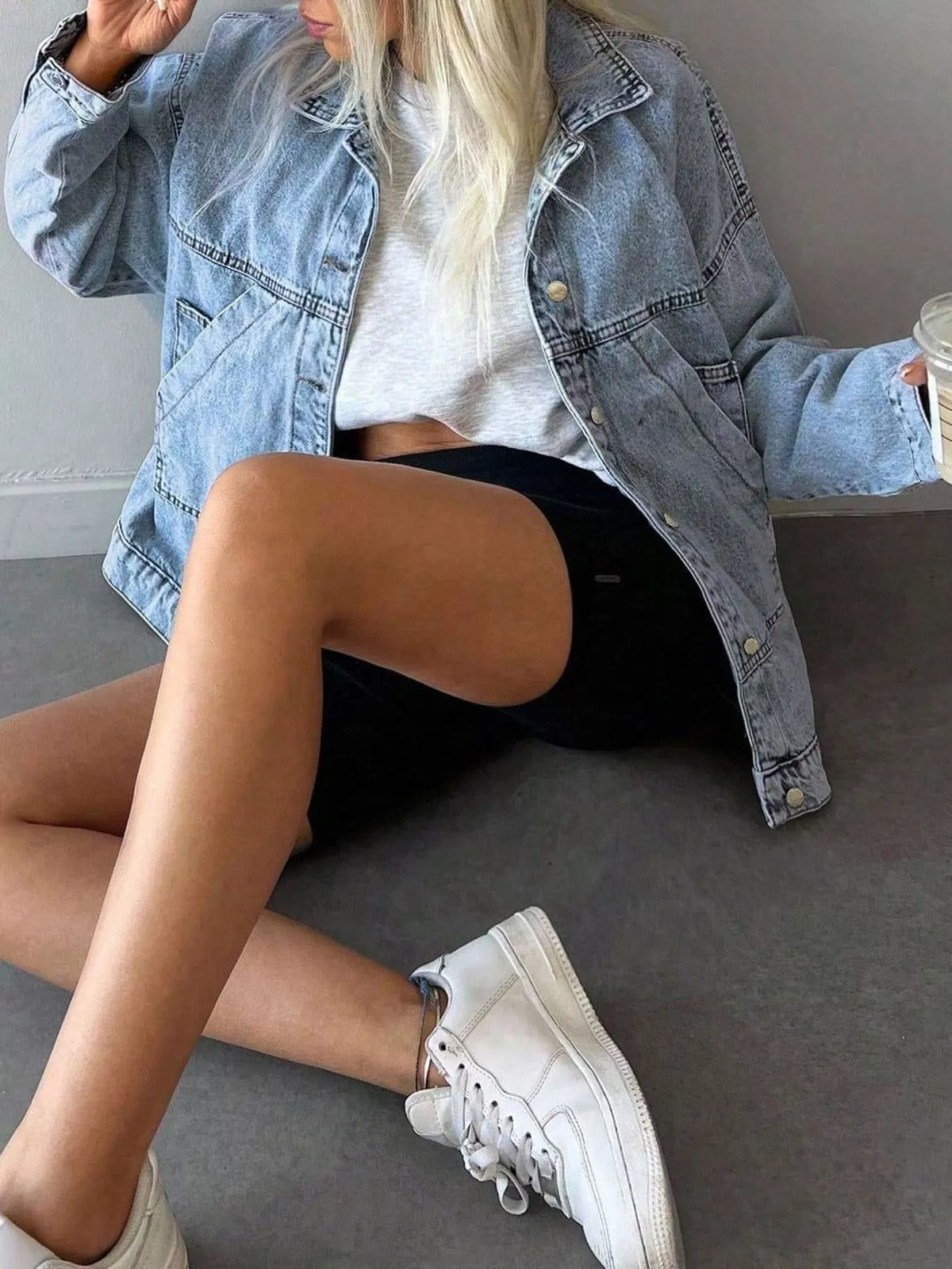 Button Up Dropped Shoulder Denim Jacket