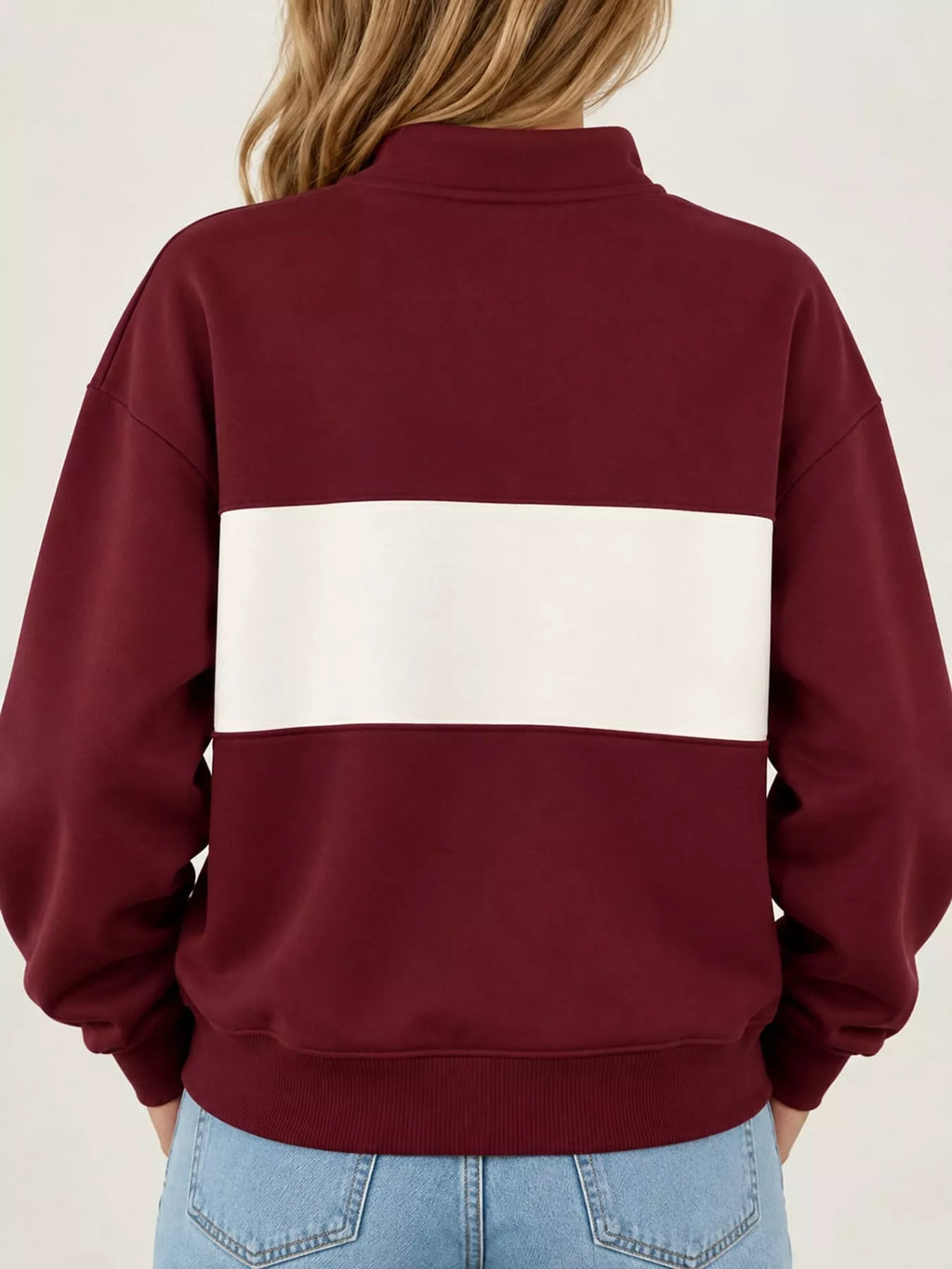 Full Size Color Block Snap-Button Sweatshirt Plus Size