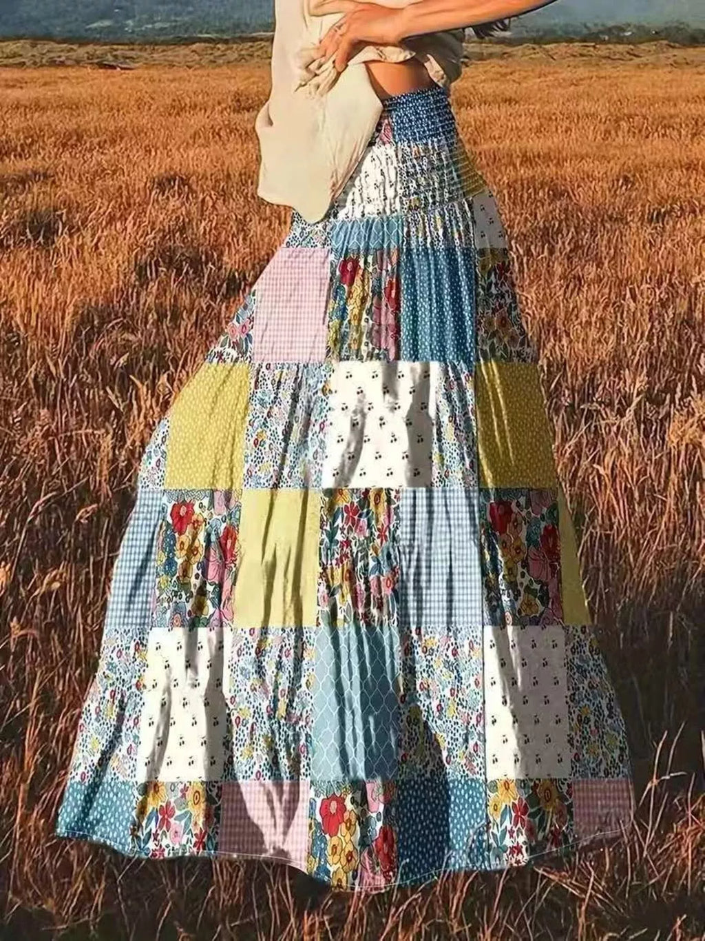 Patchwork Floral Maxi Skirt