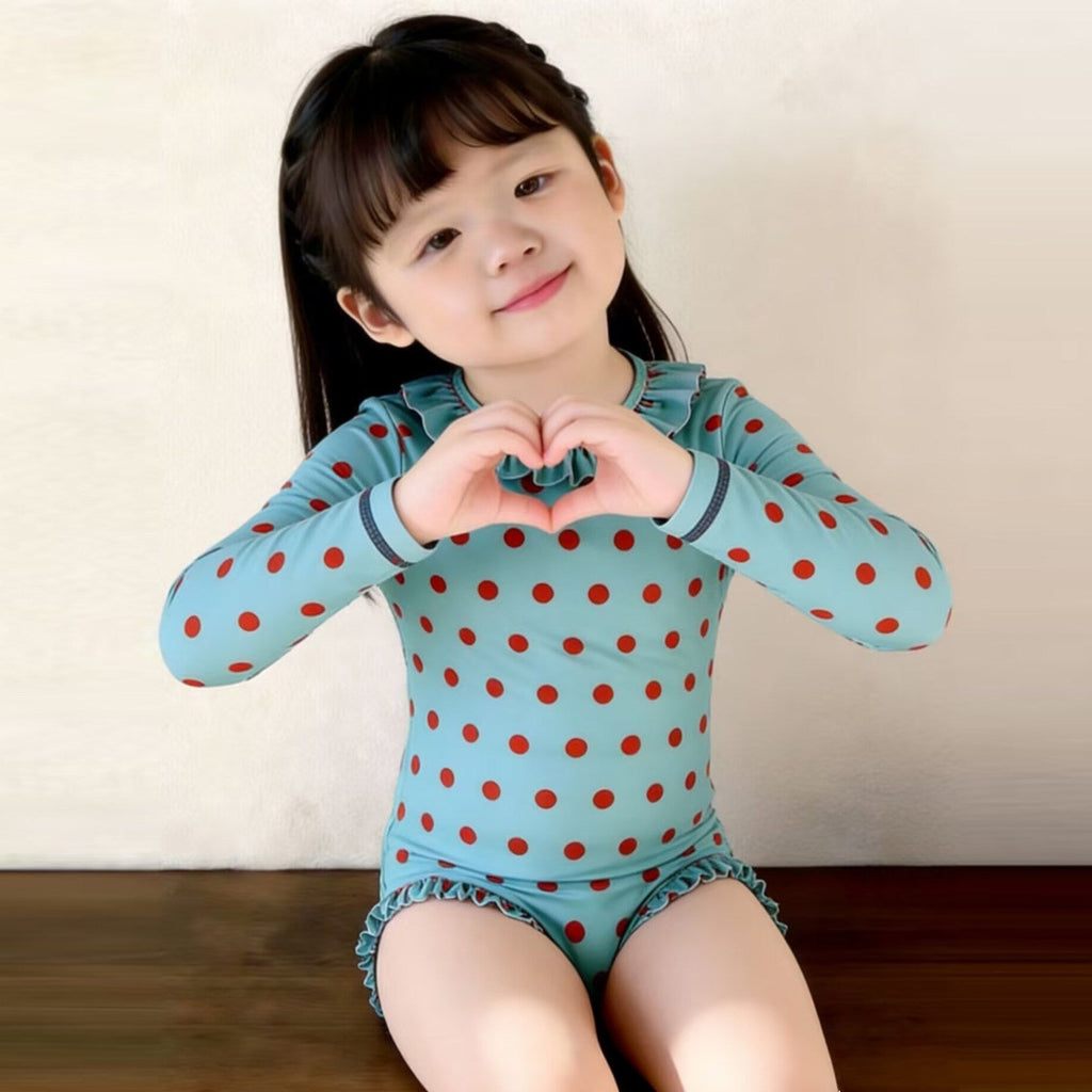 New style Korean style Retro Polka dot Long sleeve One piece Swimsuit For Babies