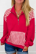 Plaid Kangaroo Pocket Quarter-Zip Sweatshirt