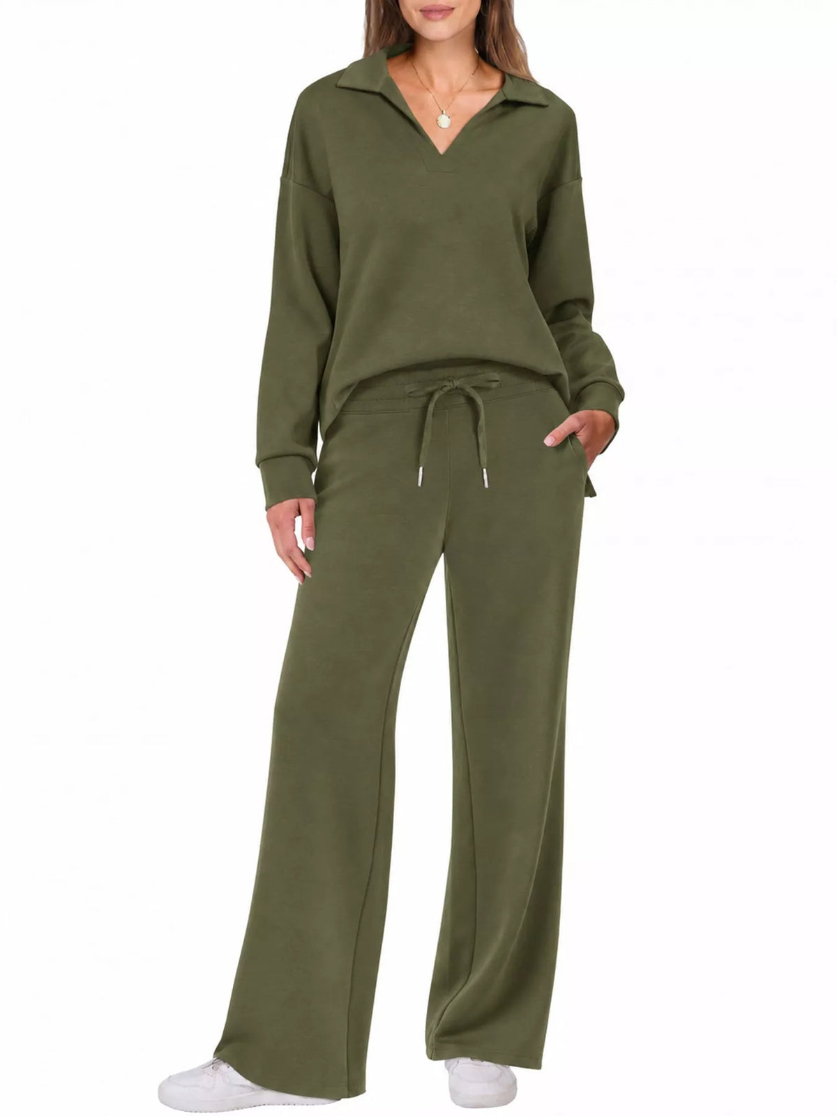 Dropped Shoulder Top and Pants Set