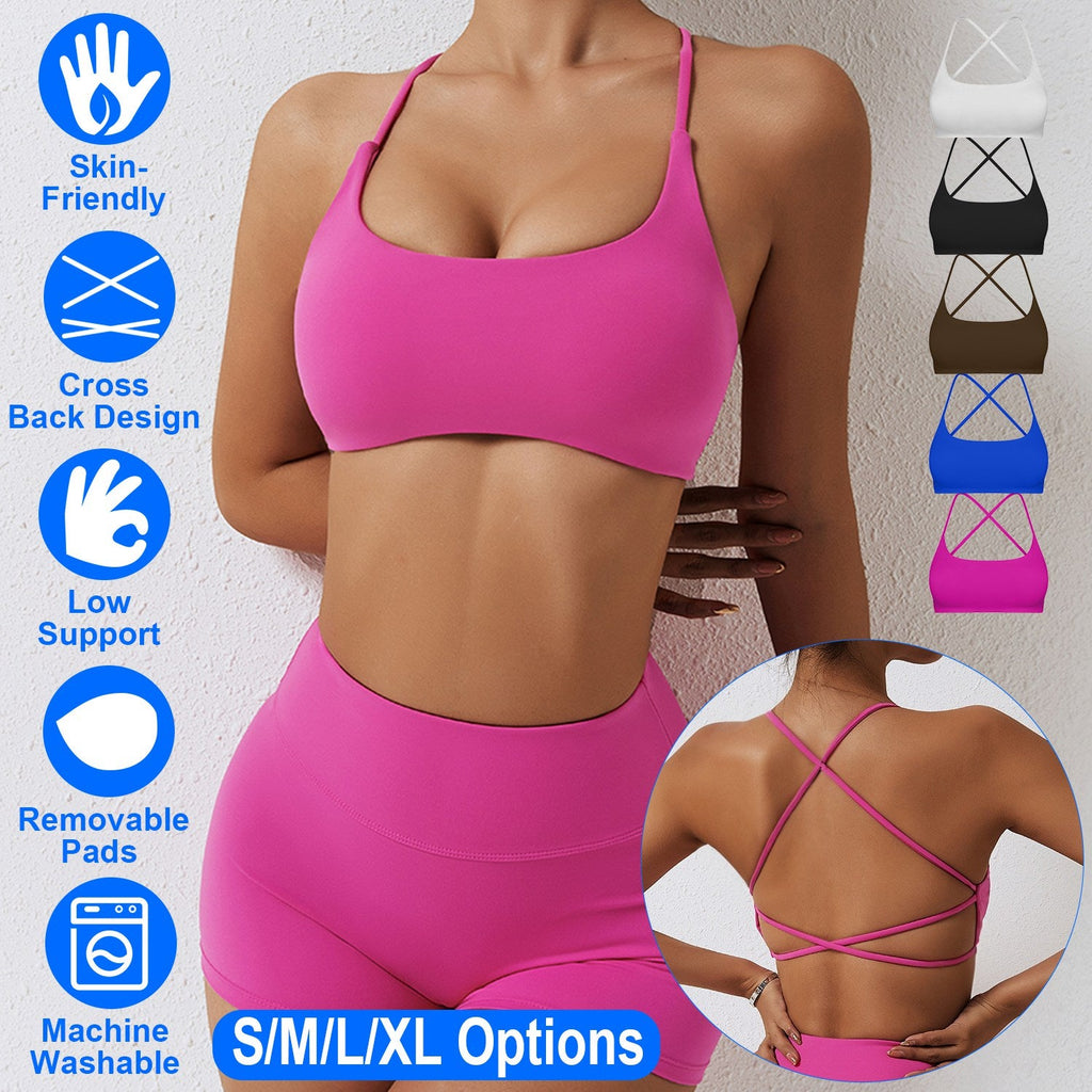 Cross Back Padded Sports Bra with Removable Pads