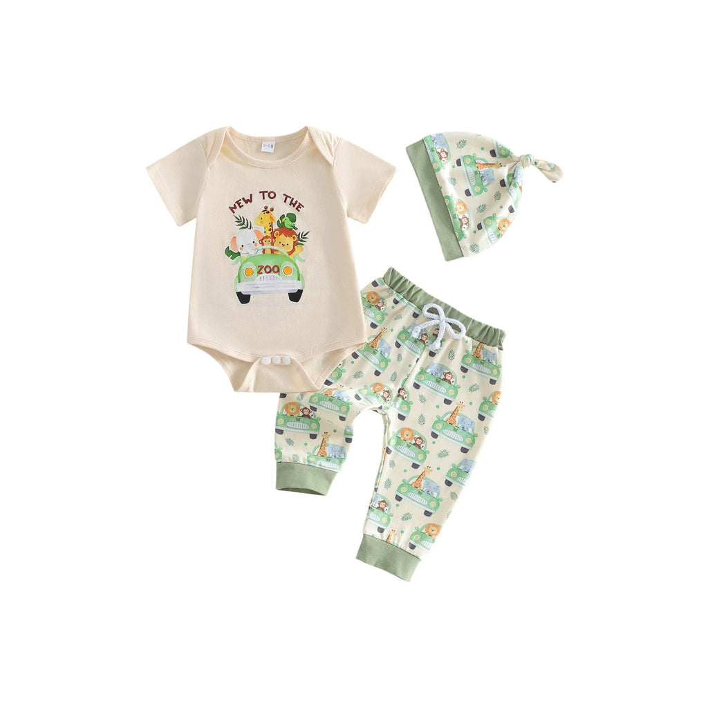 Summer Newborn Zoo-themed Three-piece Boys Outfit