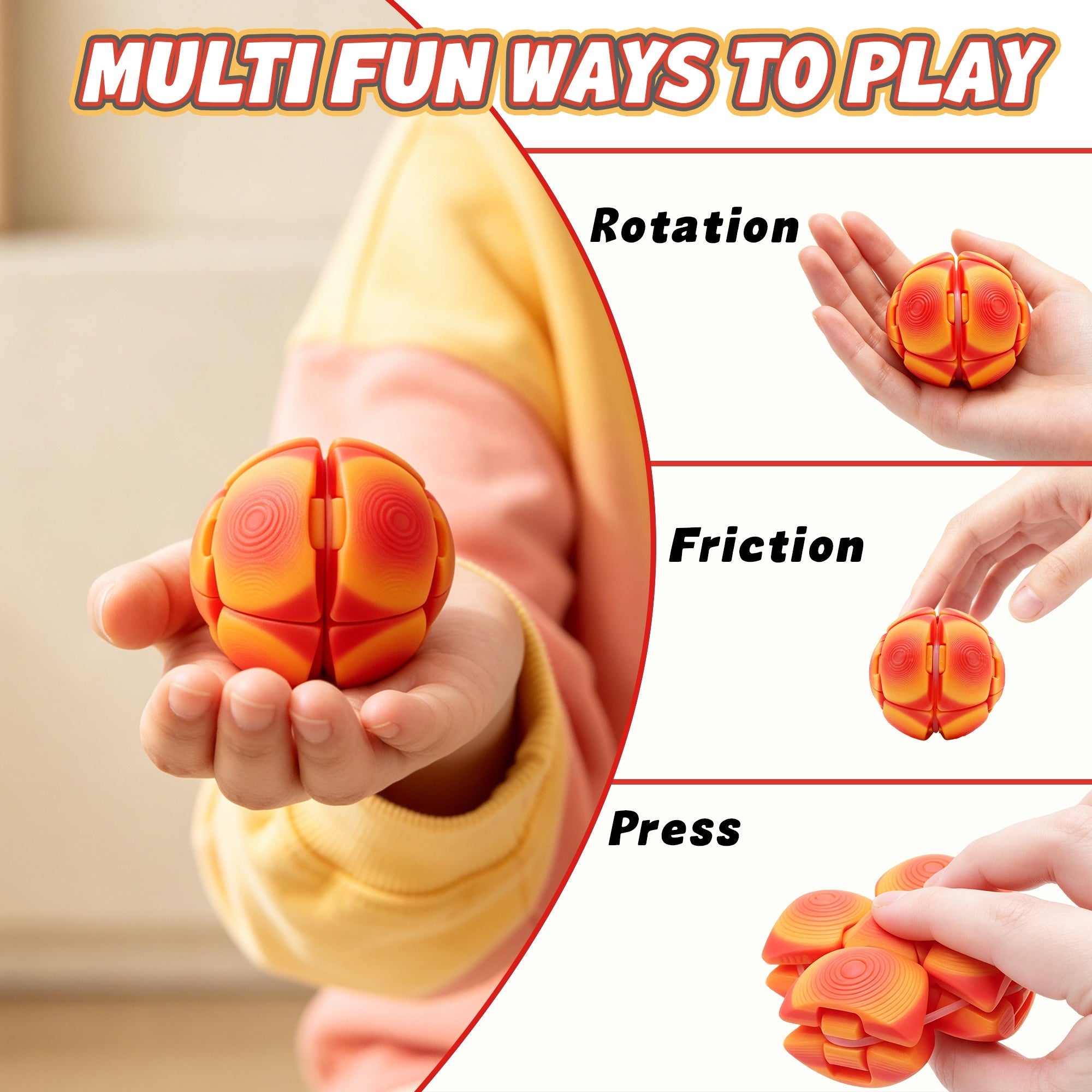 3D Printed Stress Relief Ball, Press And Rotate Transforming Fidget Ball, Sensory Desk Stress Relief Toy For Teens And Adults