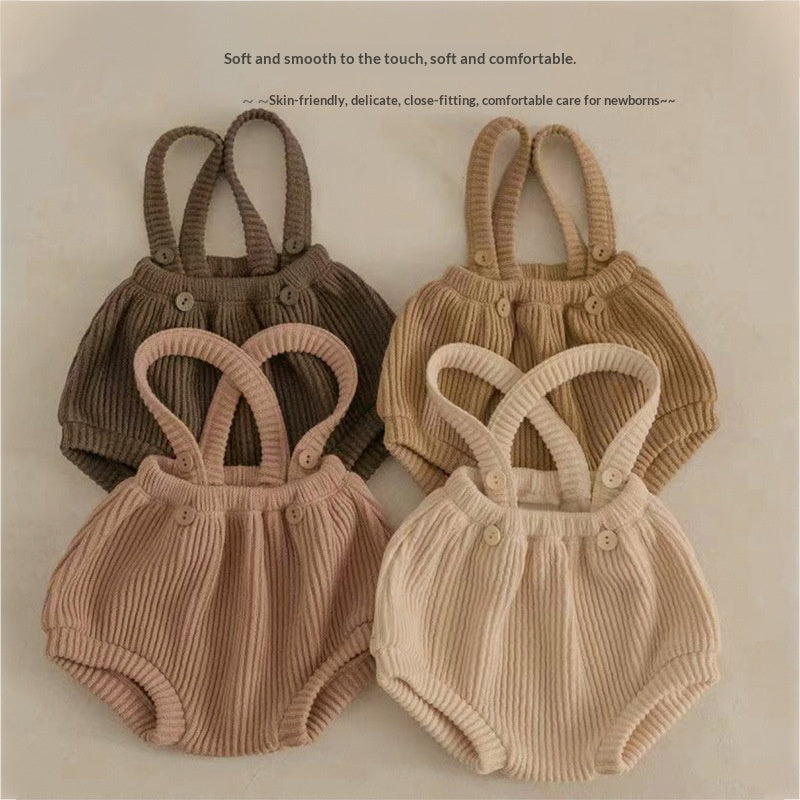 Baby Knitted Suspender Overalls, High-waisted Romper