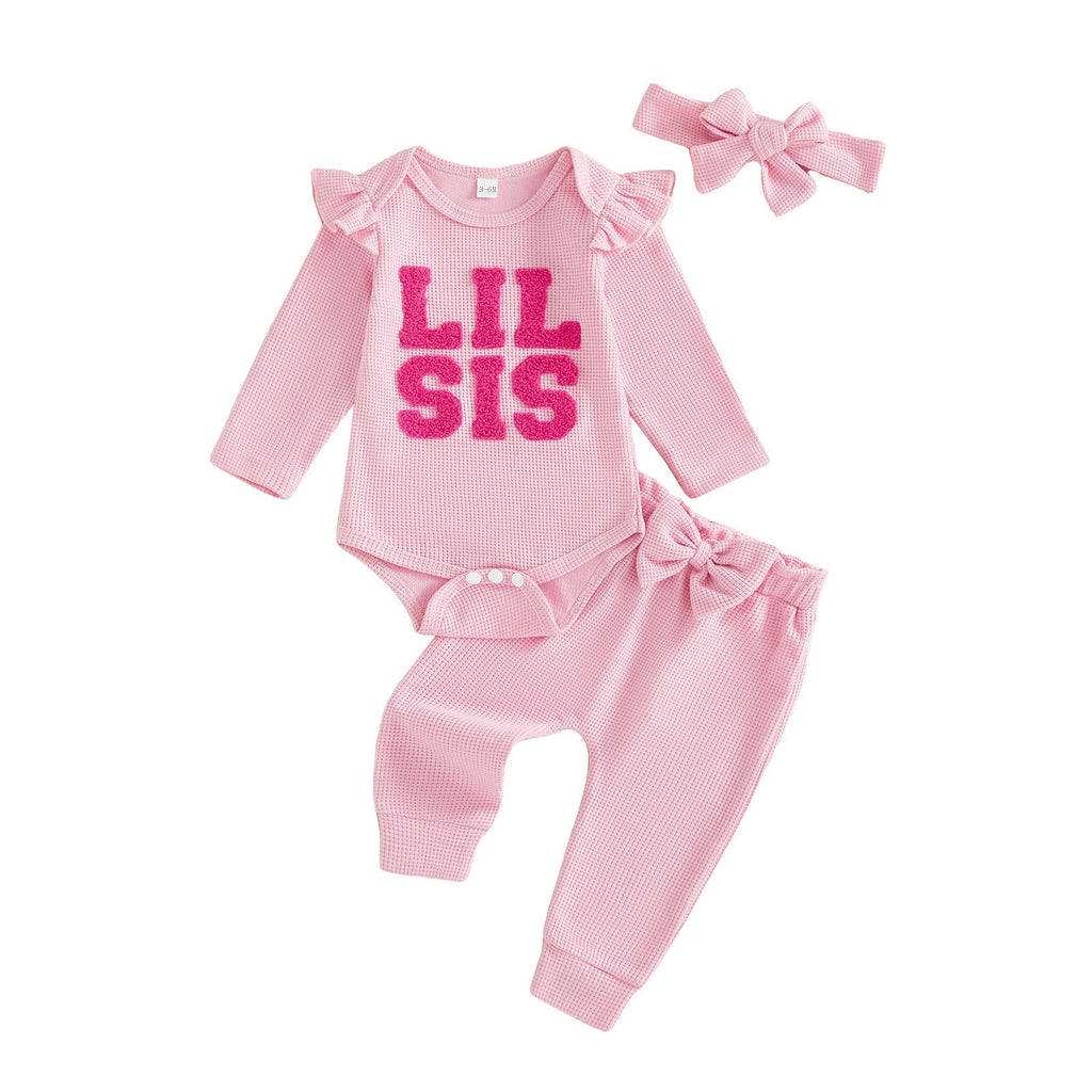 Little Sis Waffle-knit Hoodie 3-piece Set
