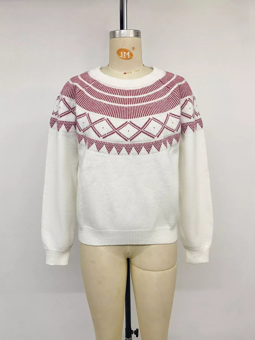 Geometric Crew Neck Knit Sweater