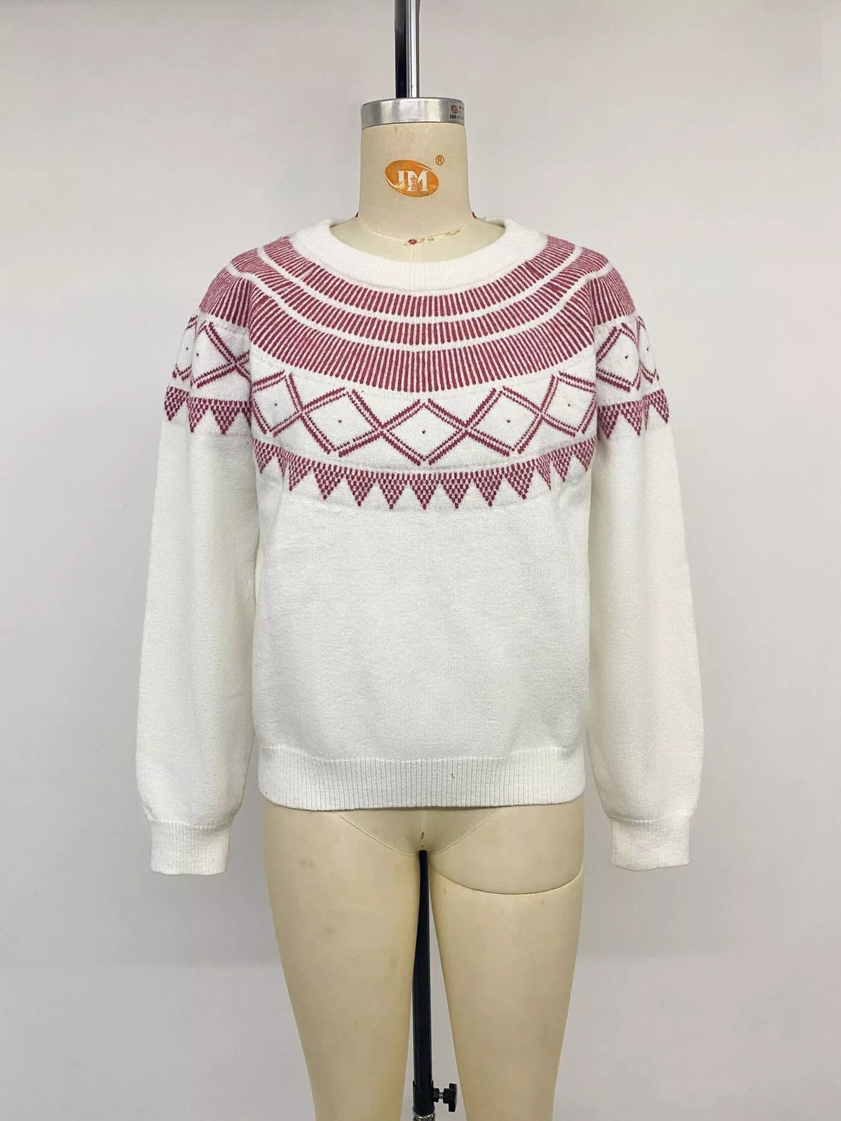 Geometric Crew Neck Knit Sweater