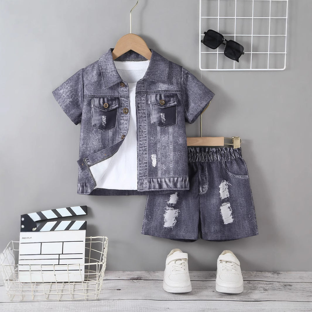 Trendy Style Broken Hole Design Shorts Suit