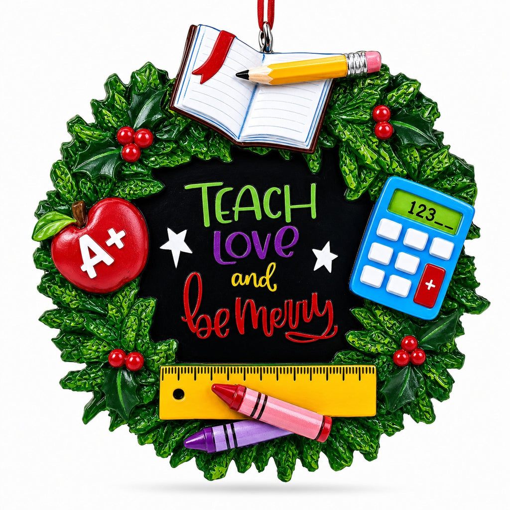 A+ Teacher Wreath Picture Frame Resin Christmas Ornament