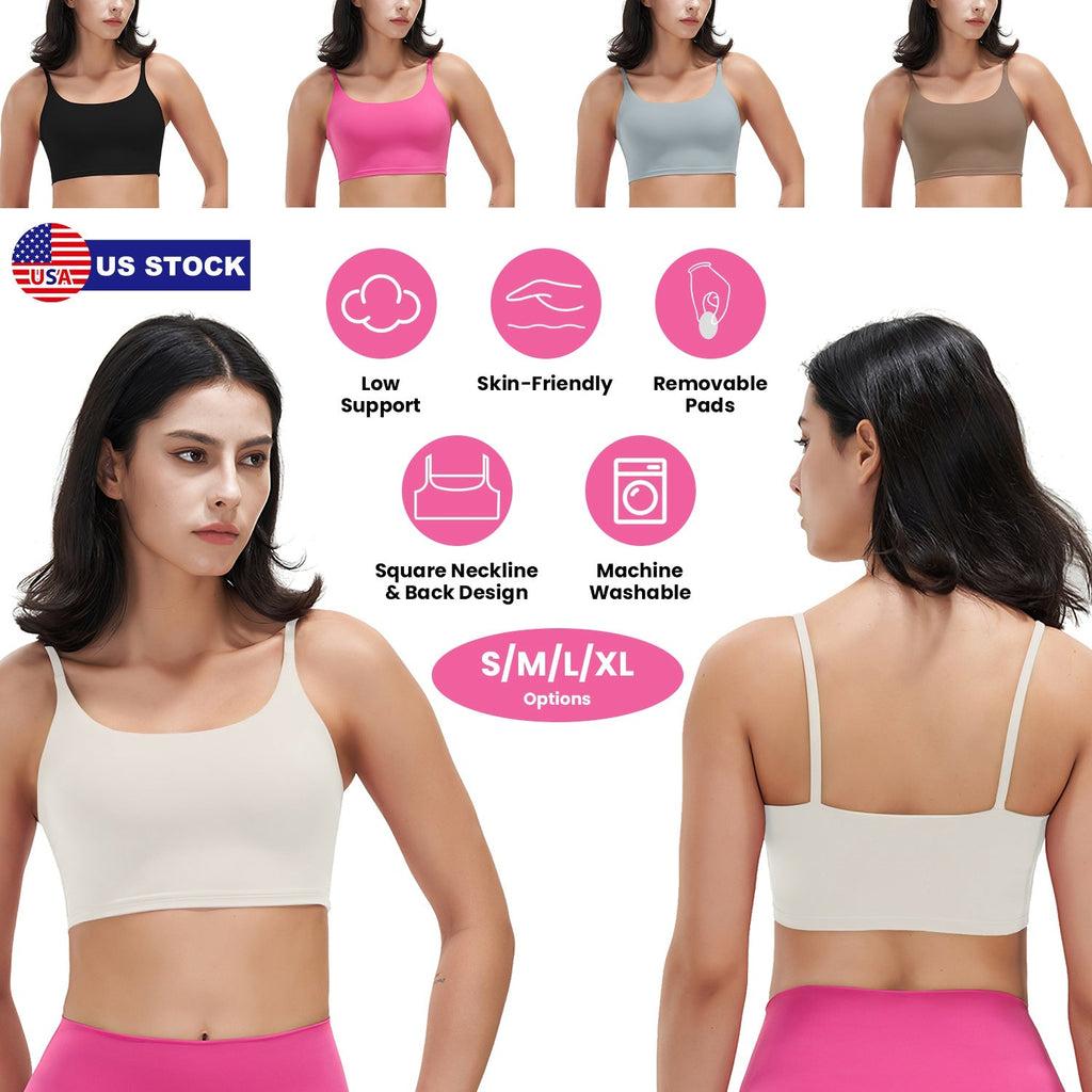 Women Sport Bras with Removable Pads, Low-Impact Square Neck