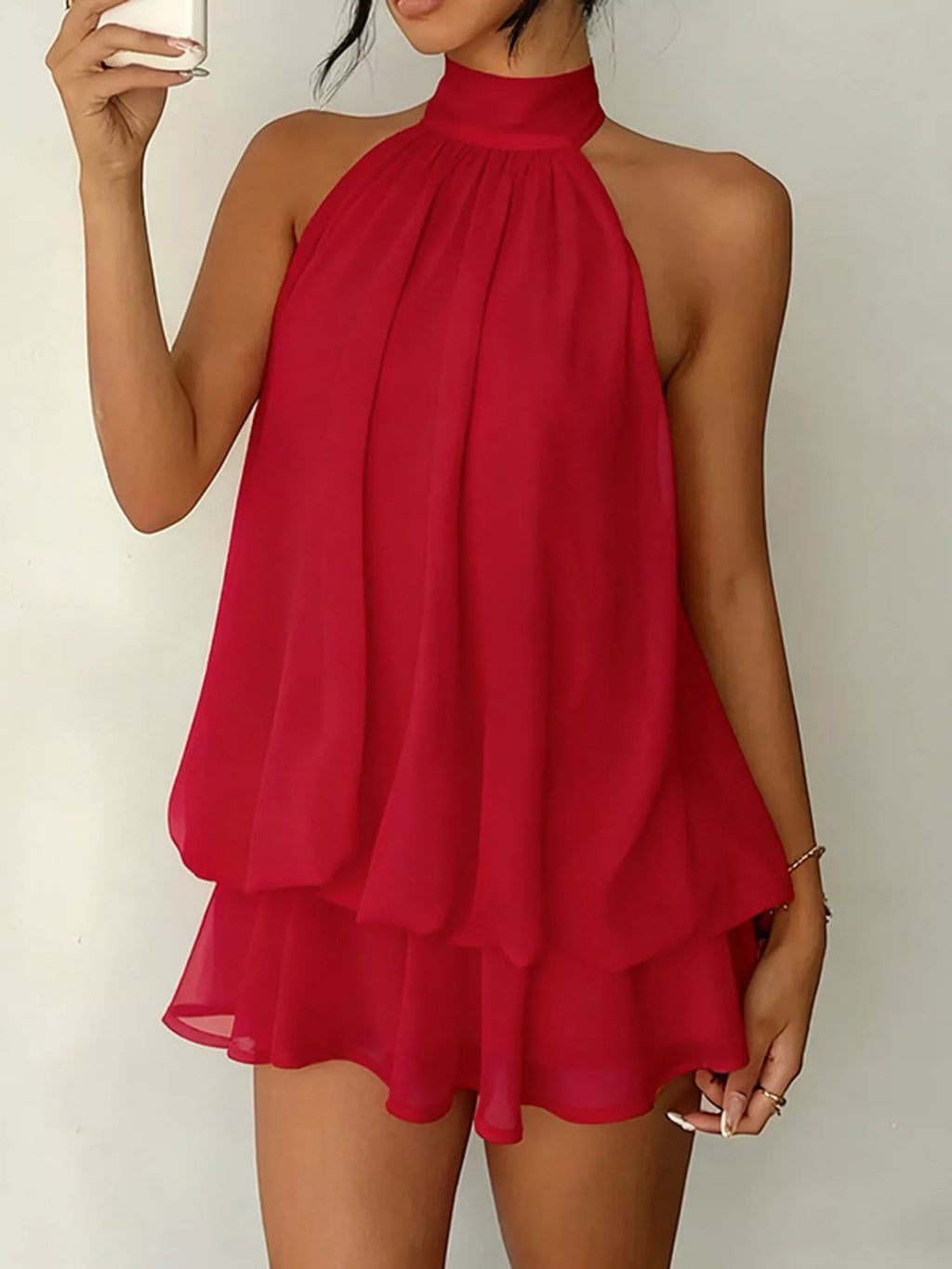 Halter Neck Ruched Mini Dress