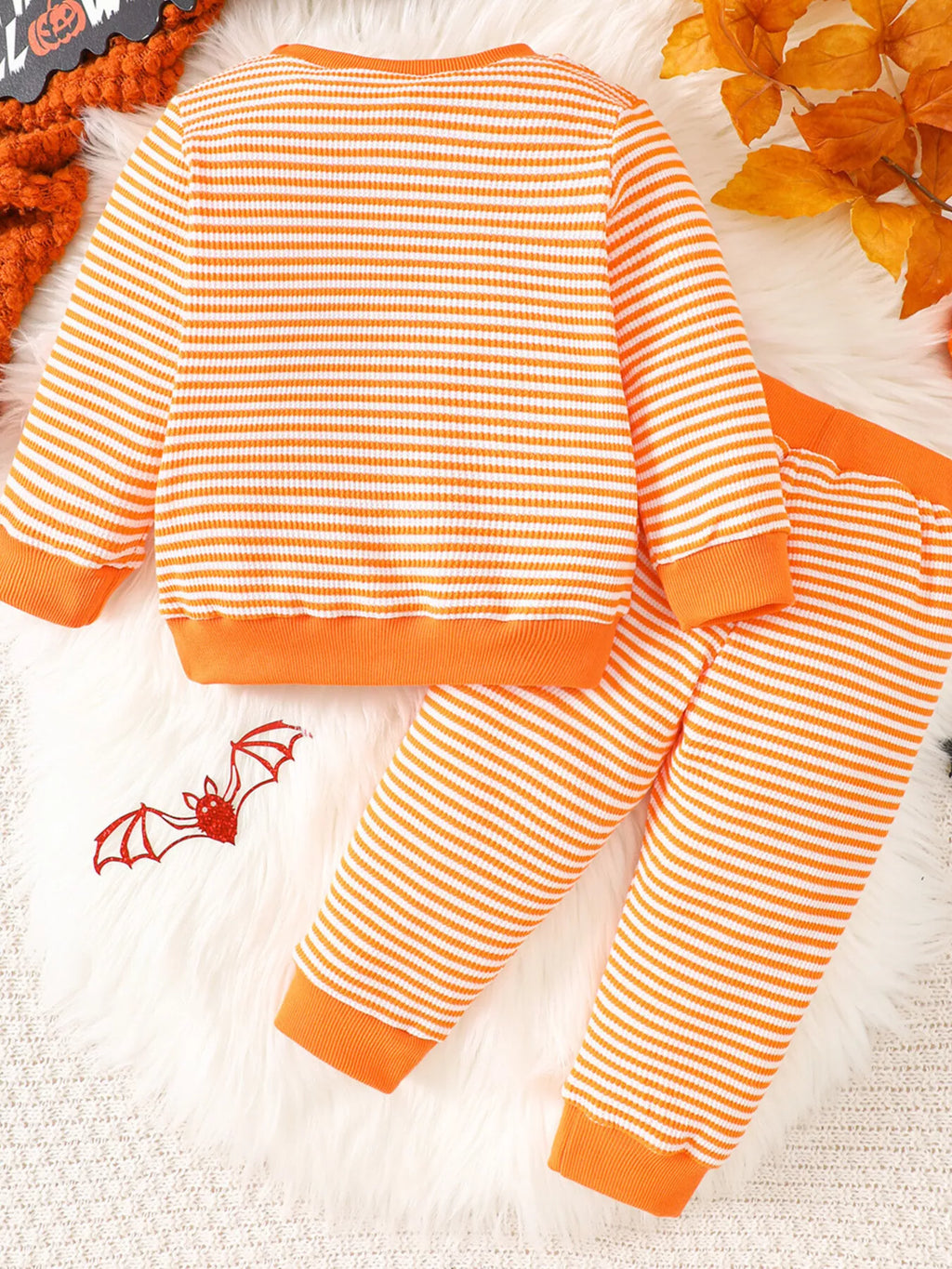 Children's Halloween Pumpkin Striped Long Sleeve Pajama Set