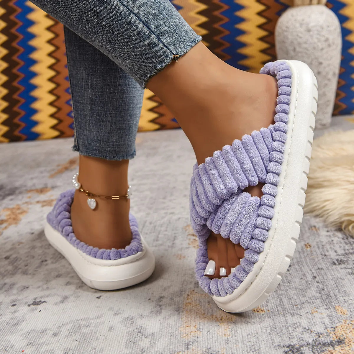 Crisscross Open Toe Platform Slippers