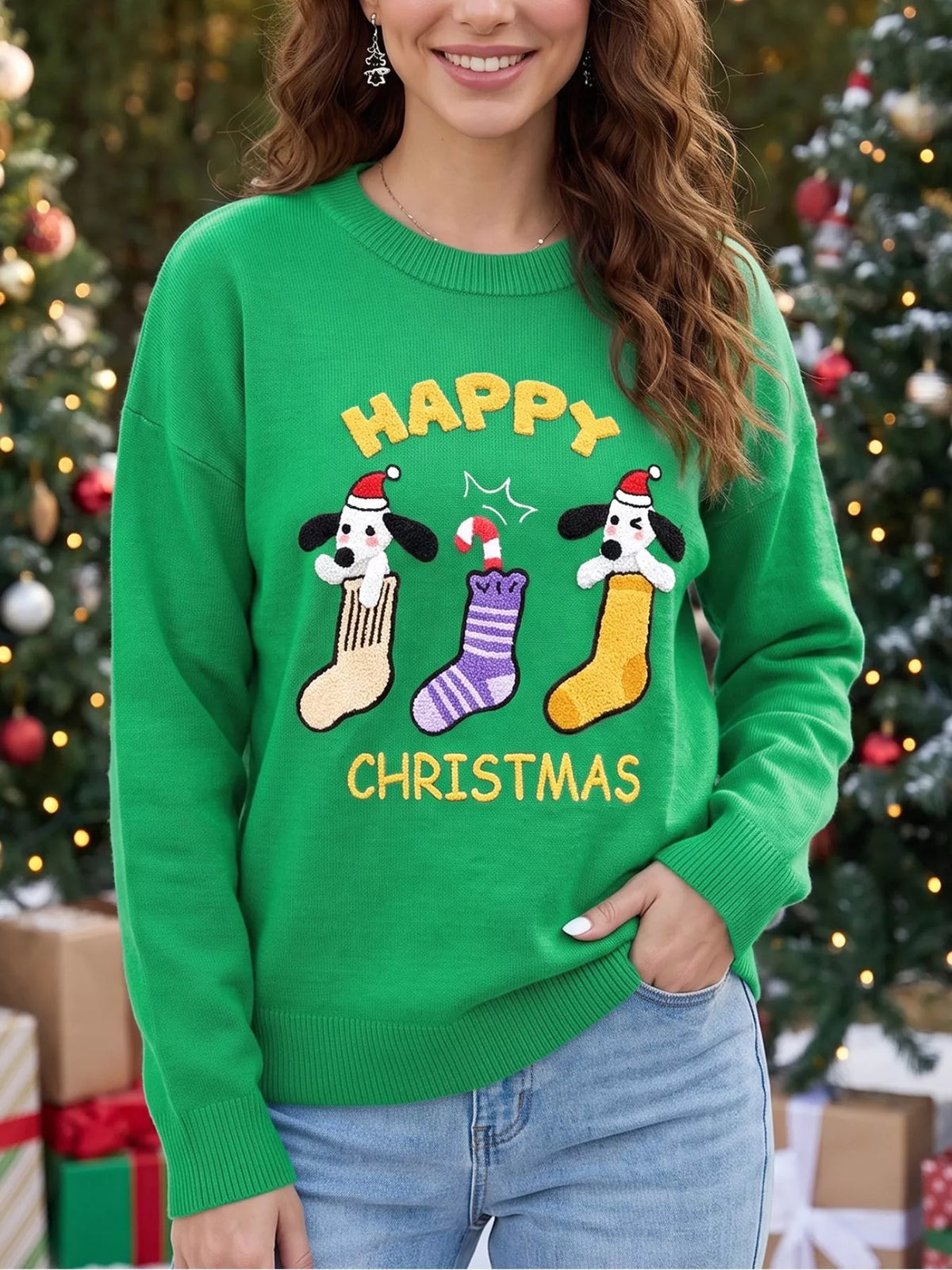 Abstract Patch Embroidery Christmas Pullover Sweater