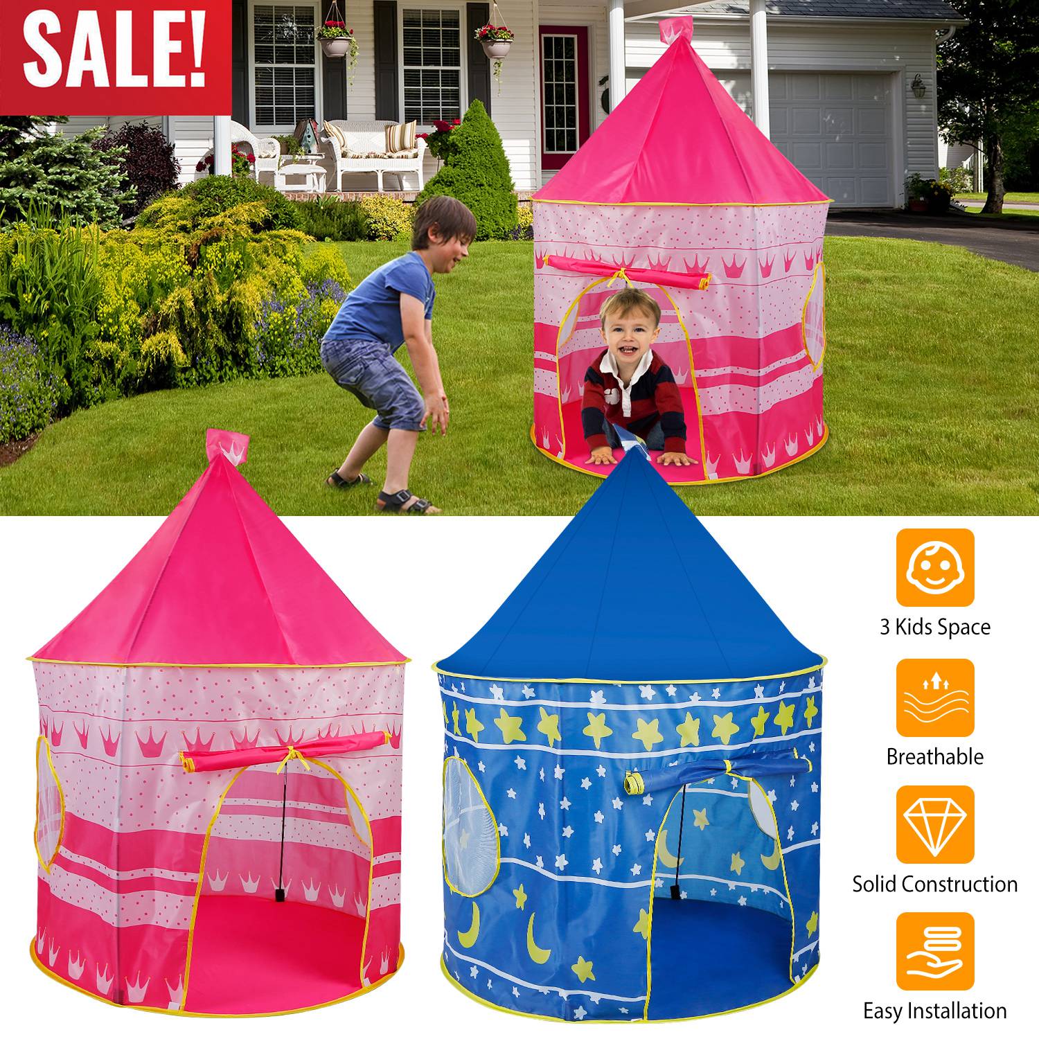 Kids Play Tent Foldable Pop Up Portable Playhouse