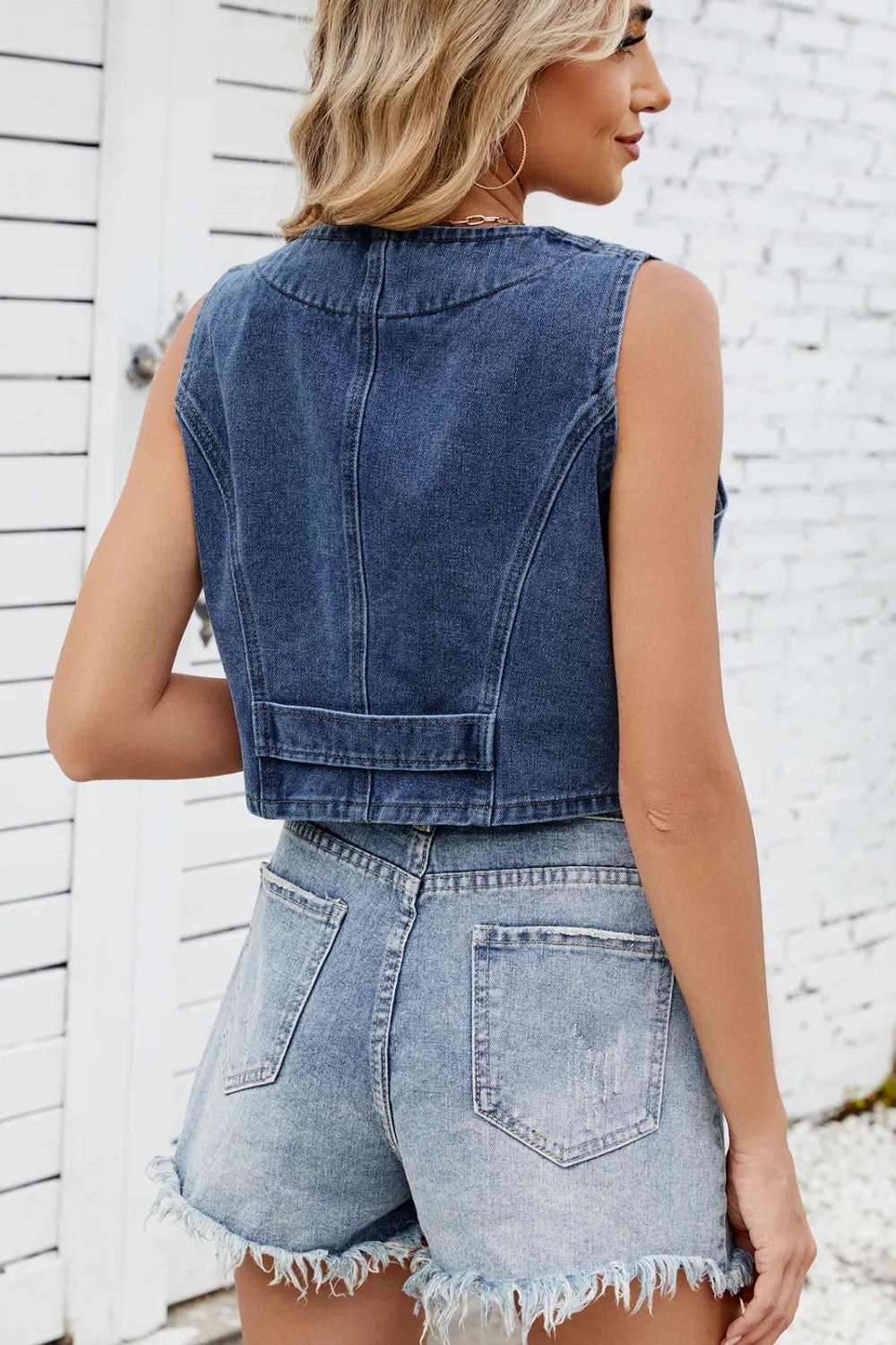 Button Down V-Neck Denim Vest