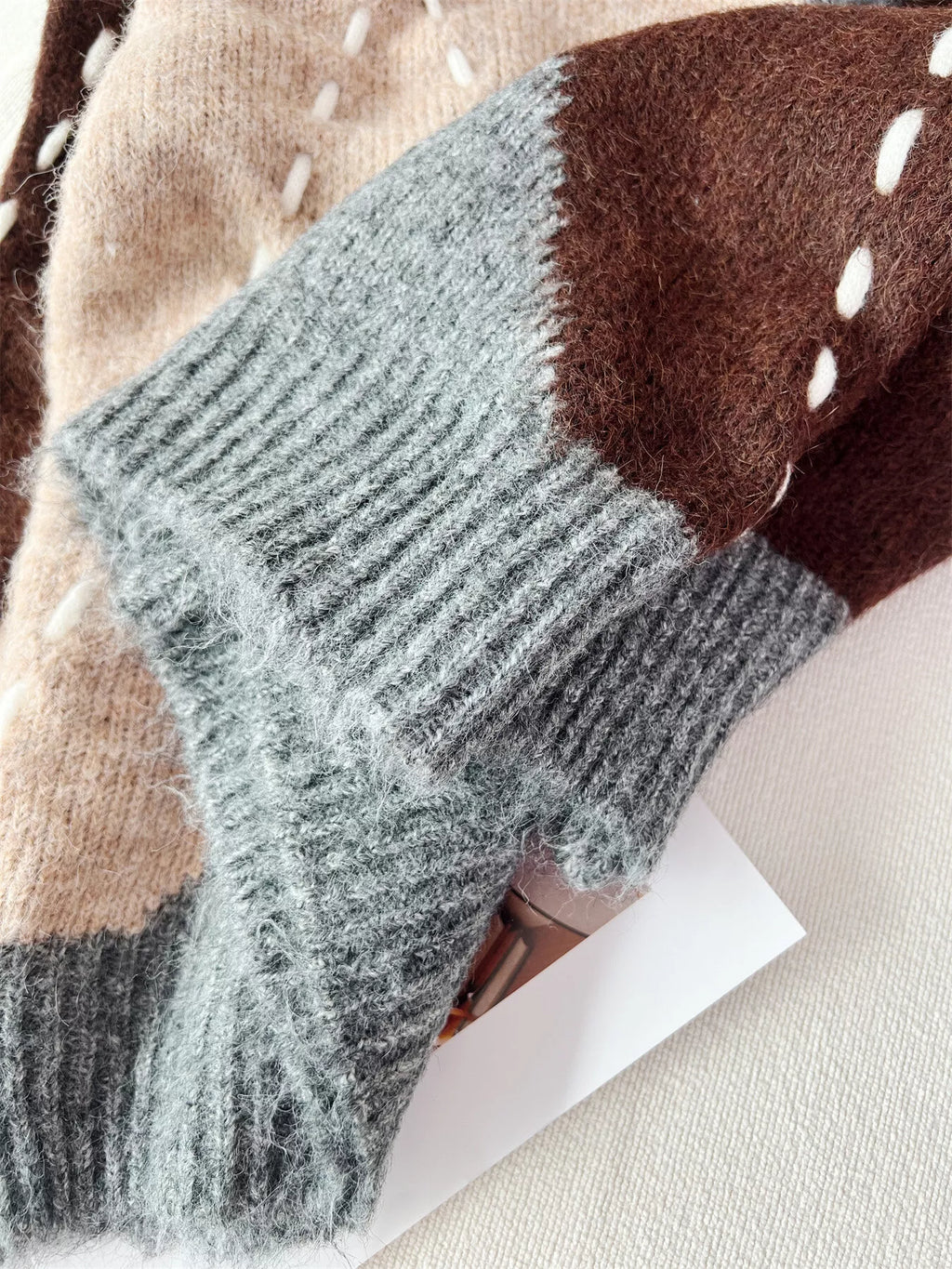 Argyle Pattern V-Neck Oversized Sweater