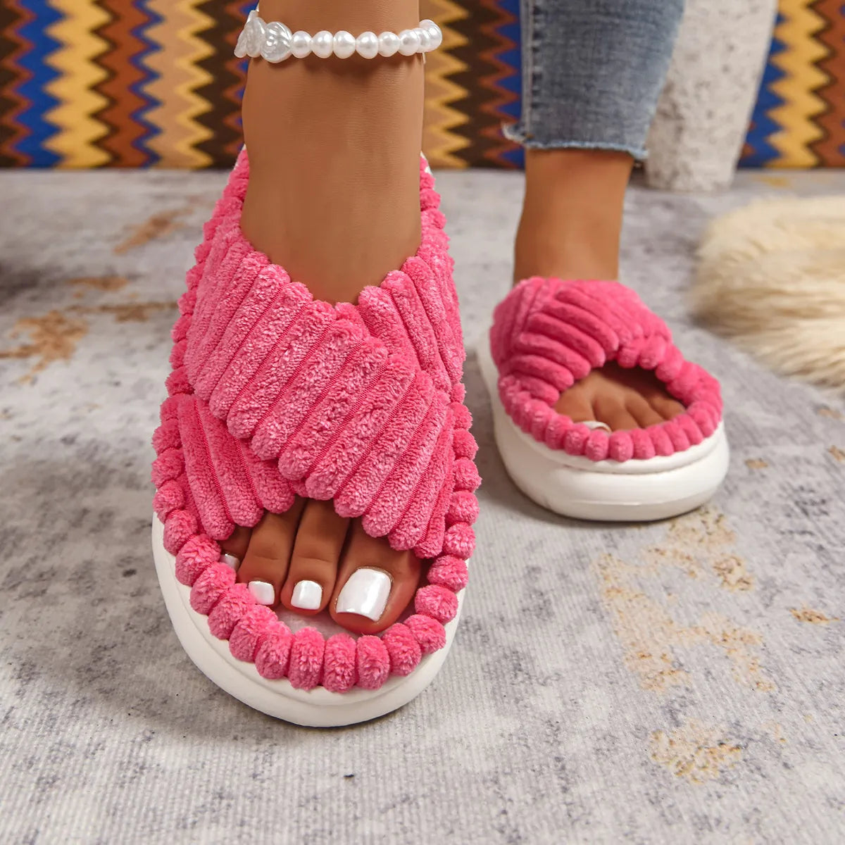 Crisscross Open Toe Platform Slippers