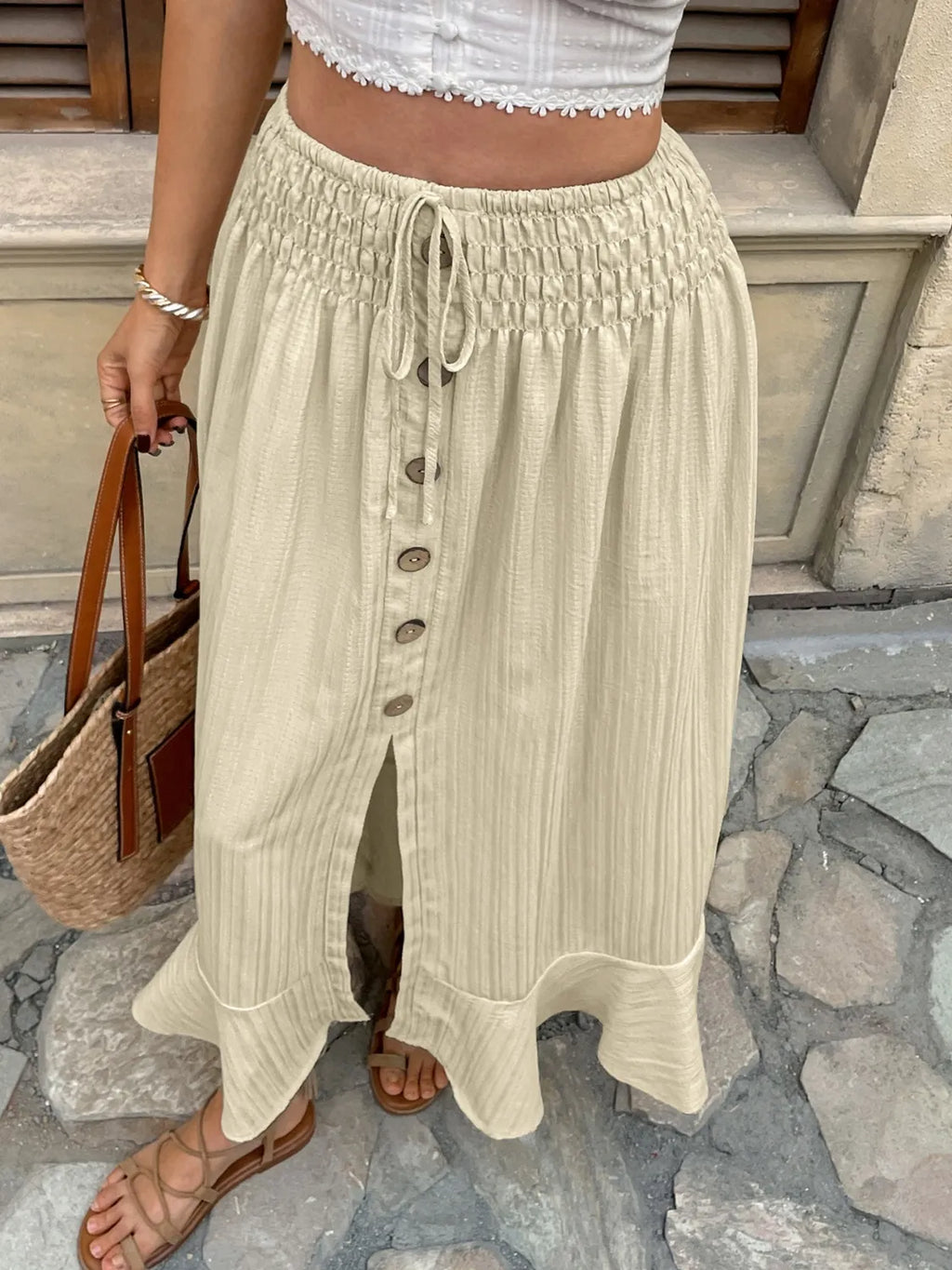 Ruffled Hem Slit Skirt