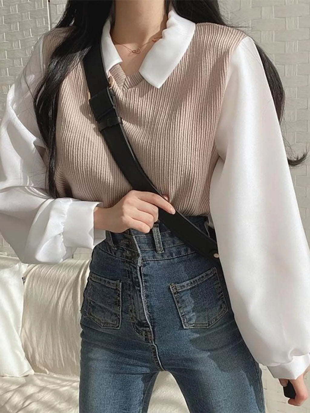 Layered Look Long Sleeve Blouse