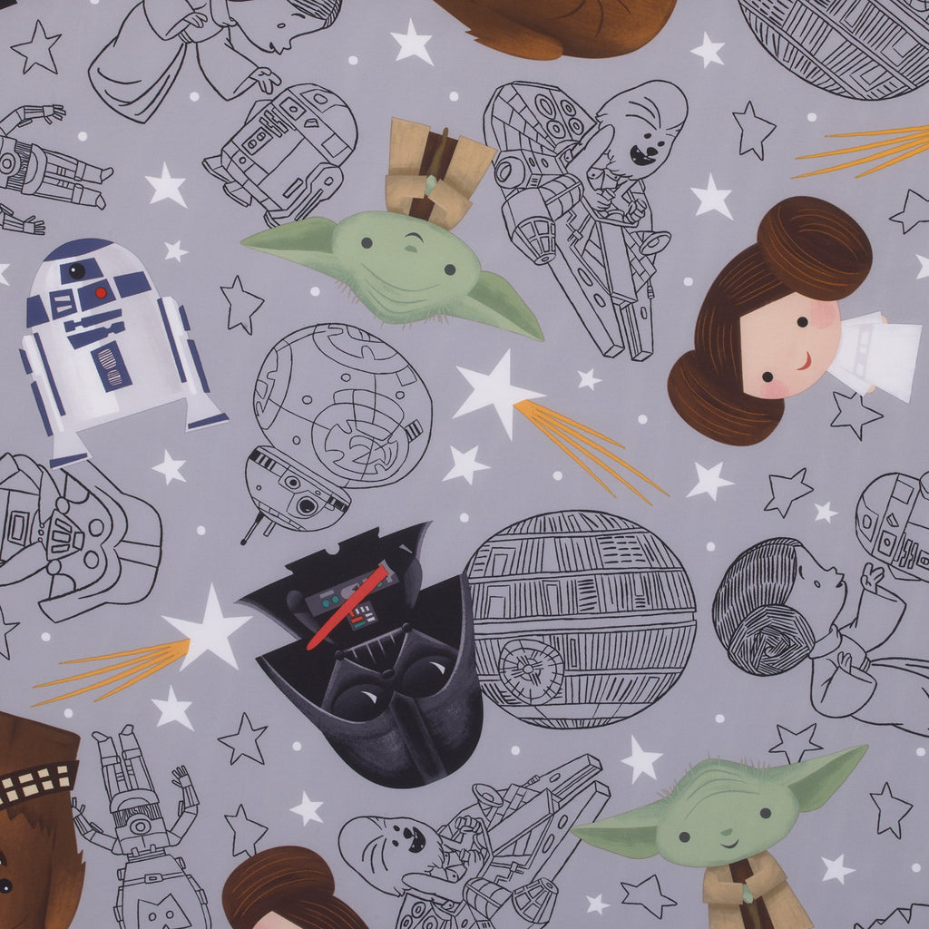 Welcome to the Galaxy Navy and Gray Yoda, Princess Leia, R2-D2 , Chewbacca, and Darth Vader Deluxe Easy Fold Toddler Nap Mat