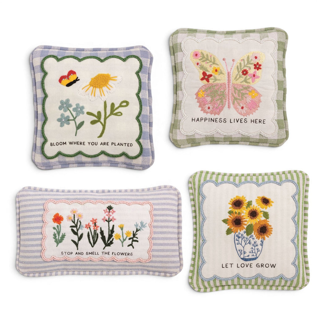 Embroidered Floral Mini Accent Pillow