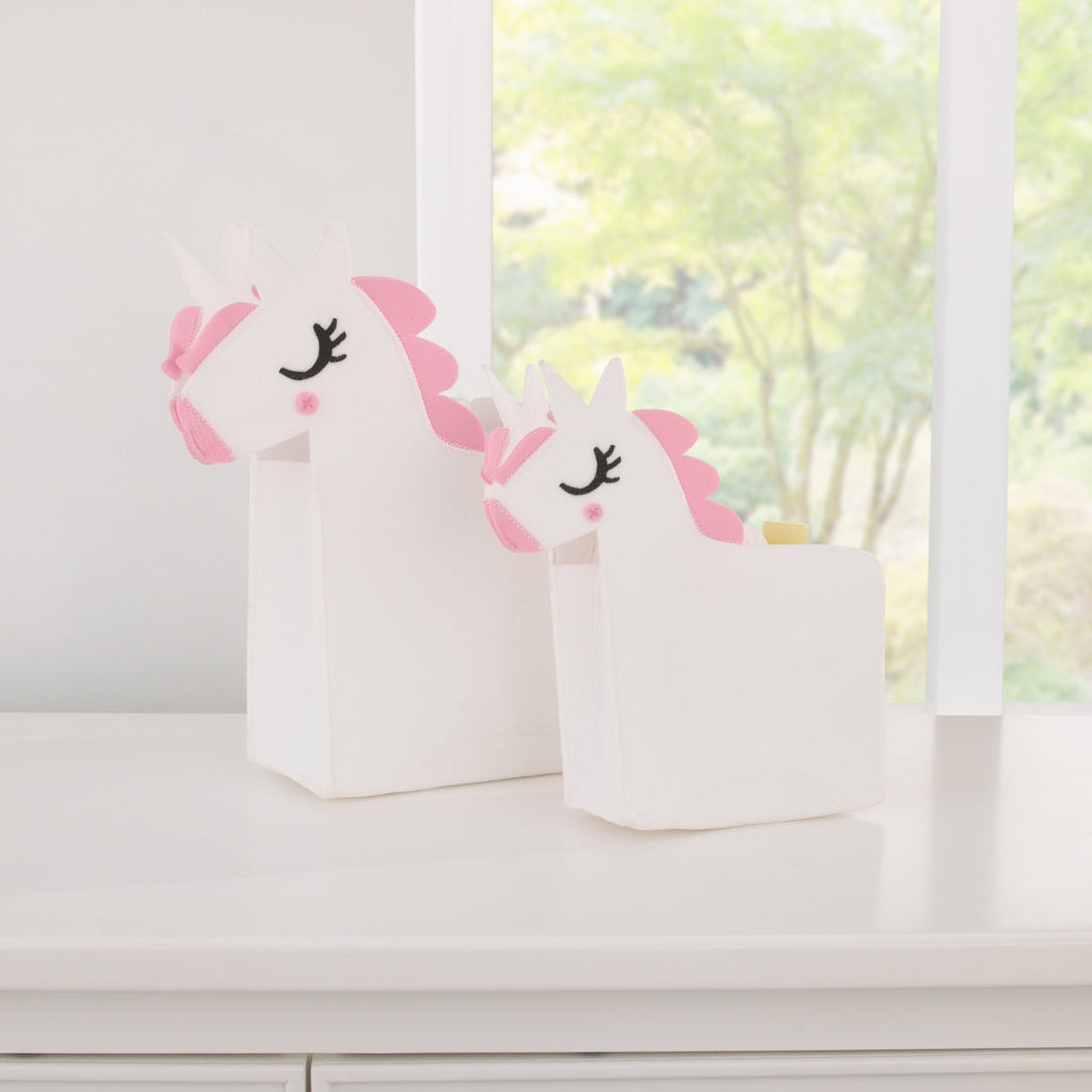 White Felt Unicorn Shaped 2 Piece Nursery Storage Caddy Set